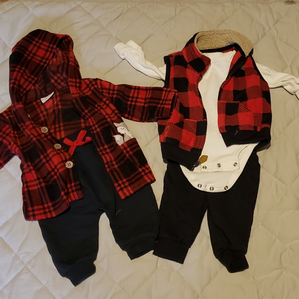 Buffalo plaid infant outfits set of 2